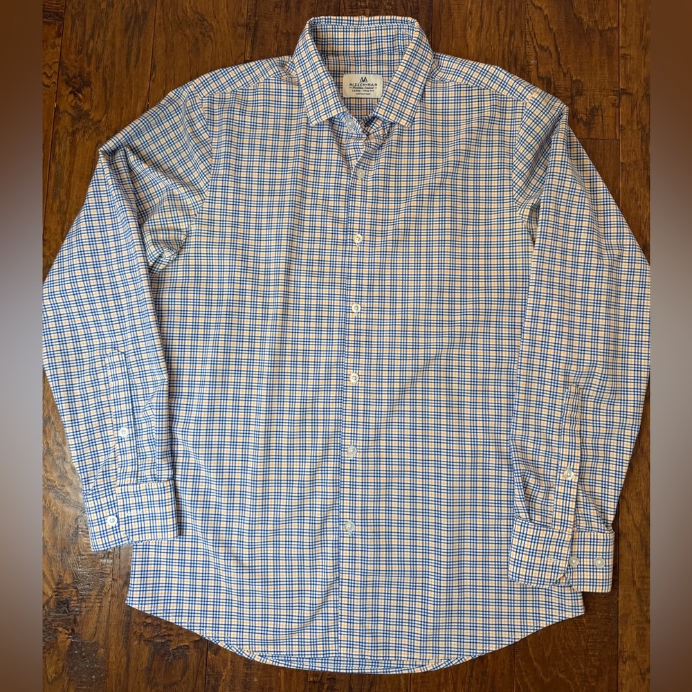 Mizzen+Main Shirt Men Large Blue Trim Fit Performance Button Up Casual